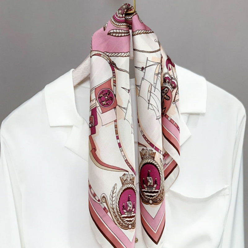 Female Hood Fashionable Silky Satin Wrapped Breathable Nautical Pink 70x70cm GlamzKart
