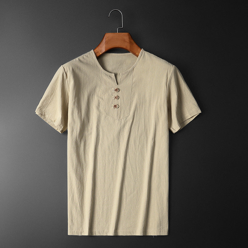 Summer Short-sleeved T-shirt Men's Fashion Casual Plus Size Top Khaki GlamzKart