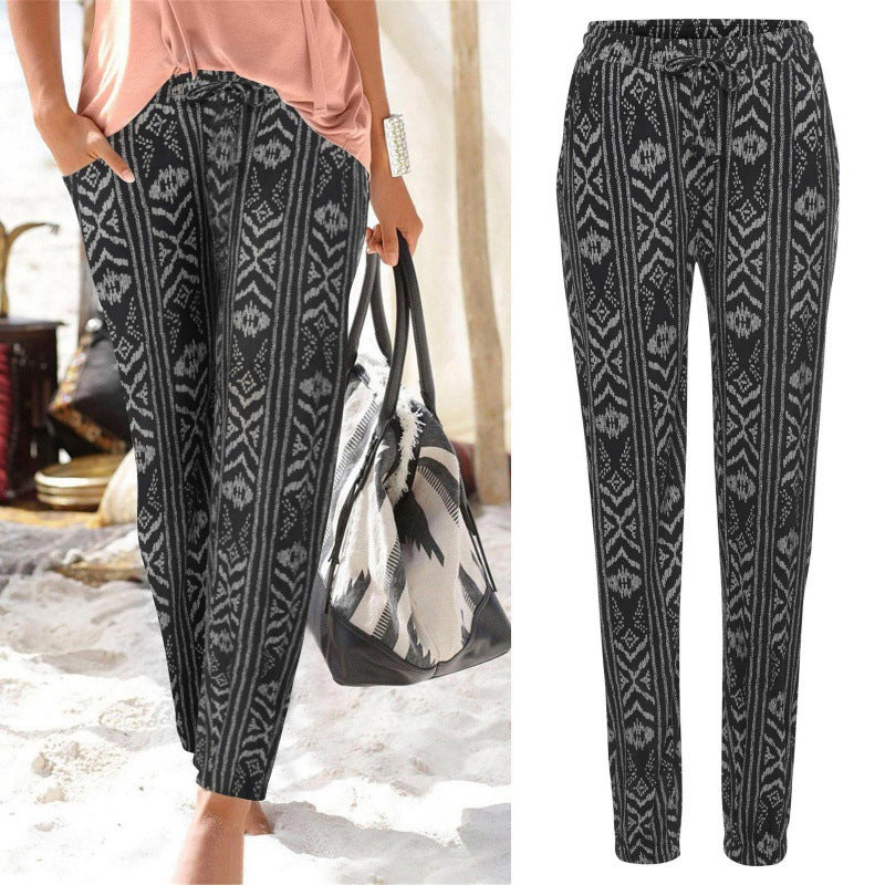 Women's Elastic Waist Printed Pocket Lace-up Leggings GlamzKart