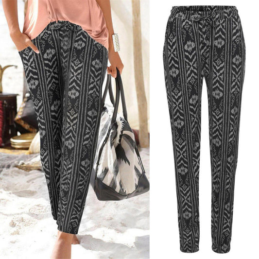 Women's Elastic Waist Printed Pocket Lace-up Leggings GlamzKart