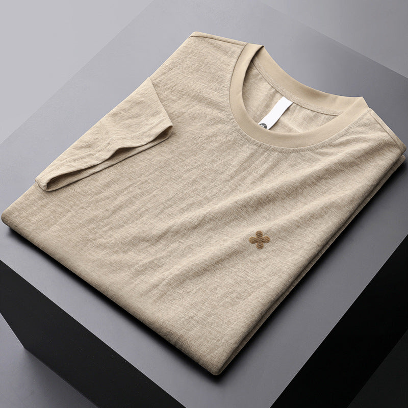 Breathable Round Neck Short-sleeved T-shirt Men's Summer Top T-shirt Apricot GlamzKart