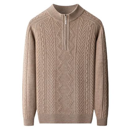 All Wool Men's Sweater Half Turtleneck Zipper Sweater GlamzKart