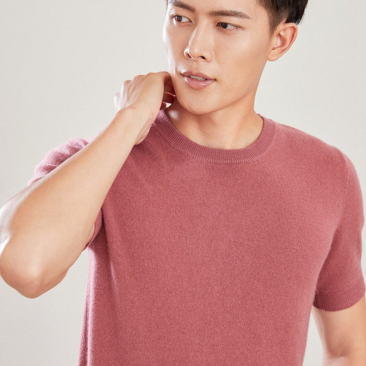 Men's Autumn And Winter Full Wool Short Sleeve Round Neck Sweater GlamzKart