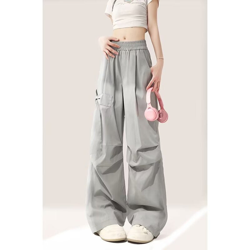 Loose Straight Casual Girl Design Sense Workwear Pants Gray GlamzKart