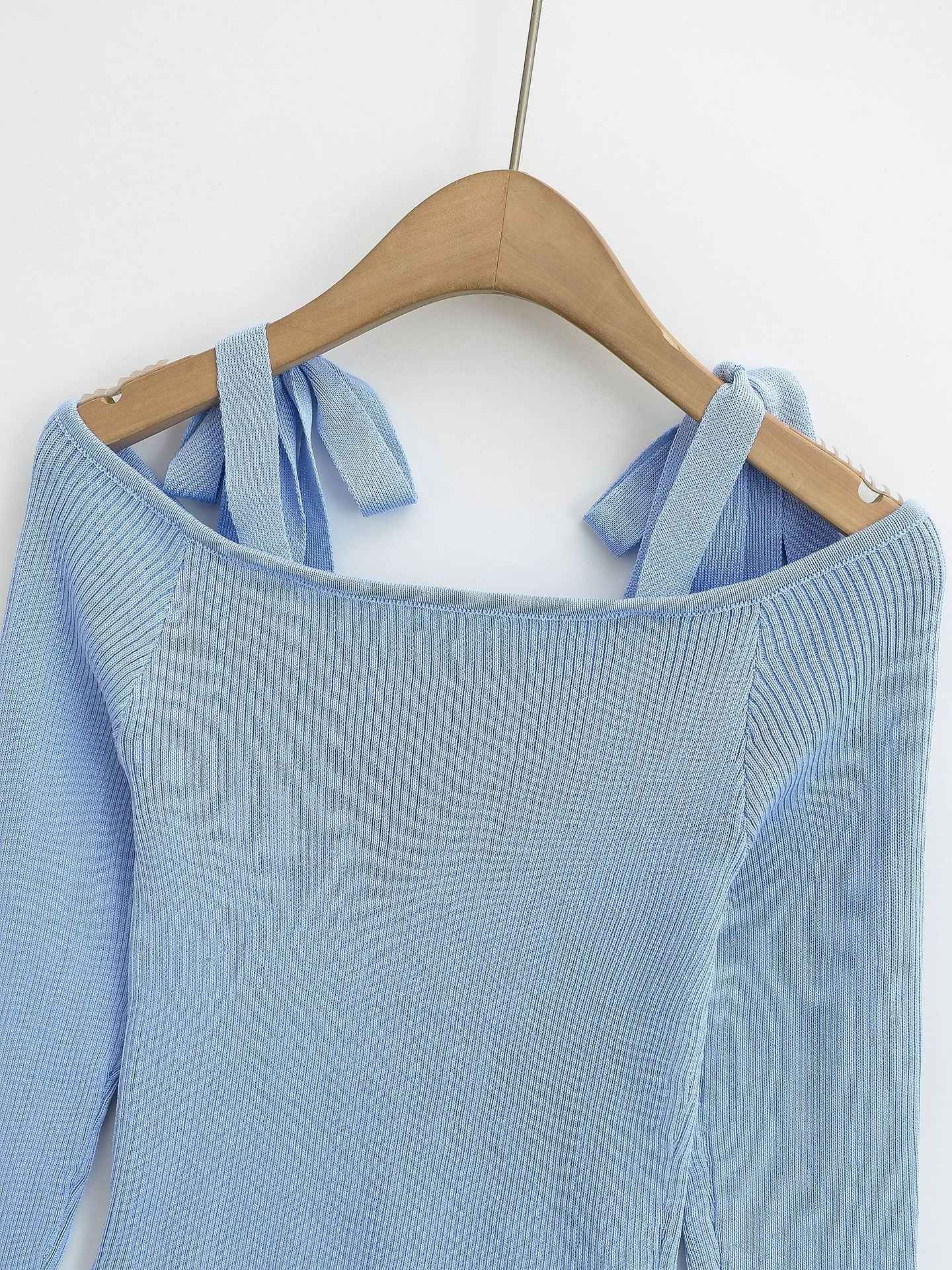 Sexy Strapless Lace-up Short Off-shoulder Knitwear