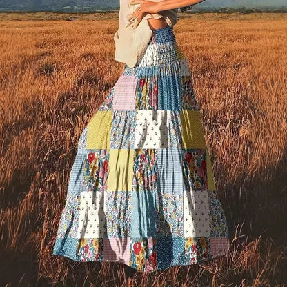 Printed Stitching Women's Popular Floral Skirt Long Skirt GlamzKart