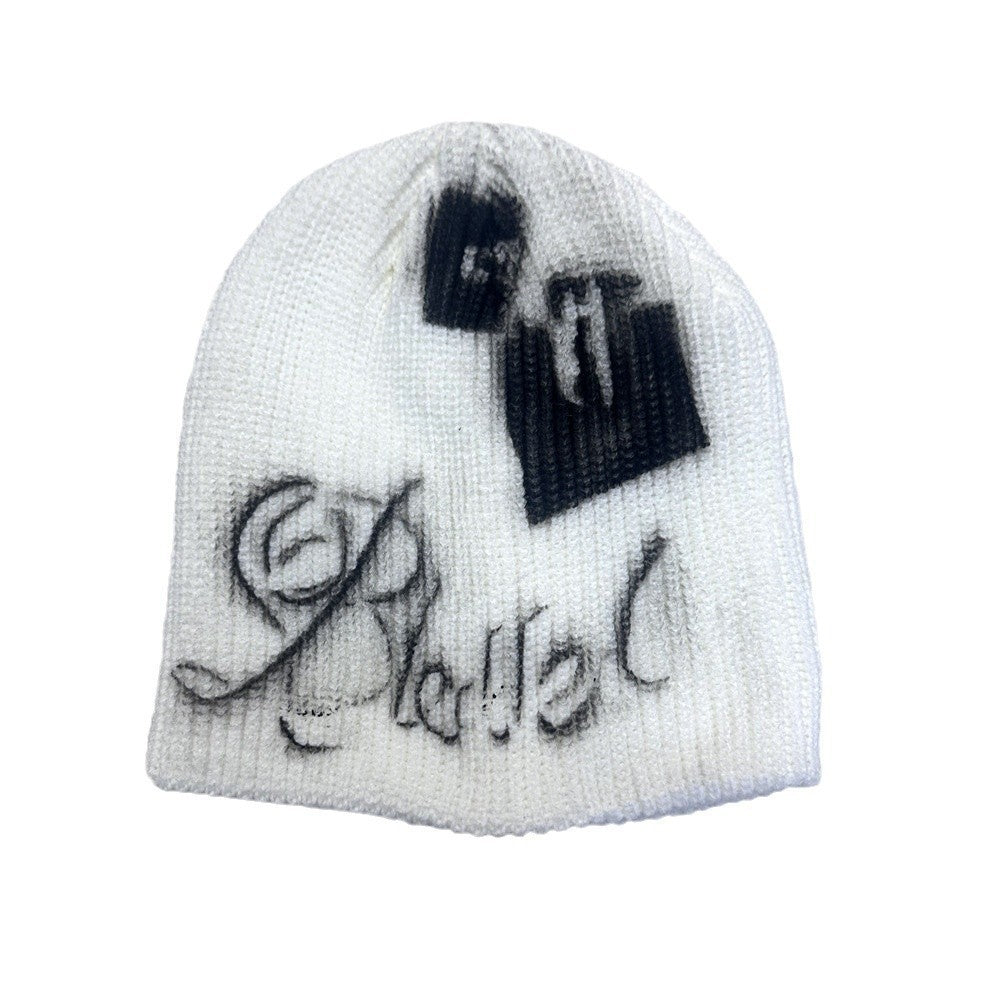Street Style Letters Pile Heap Cap Beanie Hat Female Autumn And Winter Street B White M GlamzKart