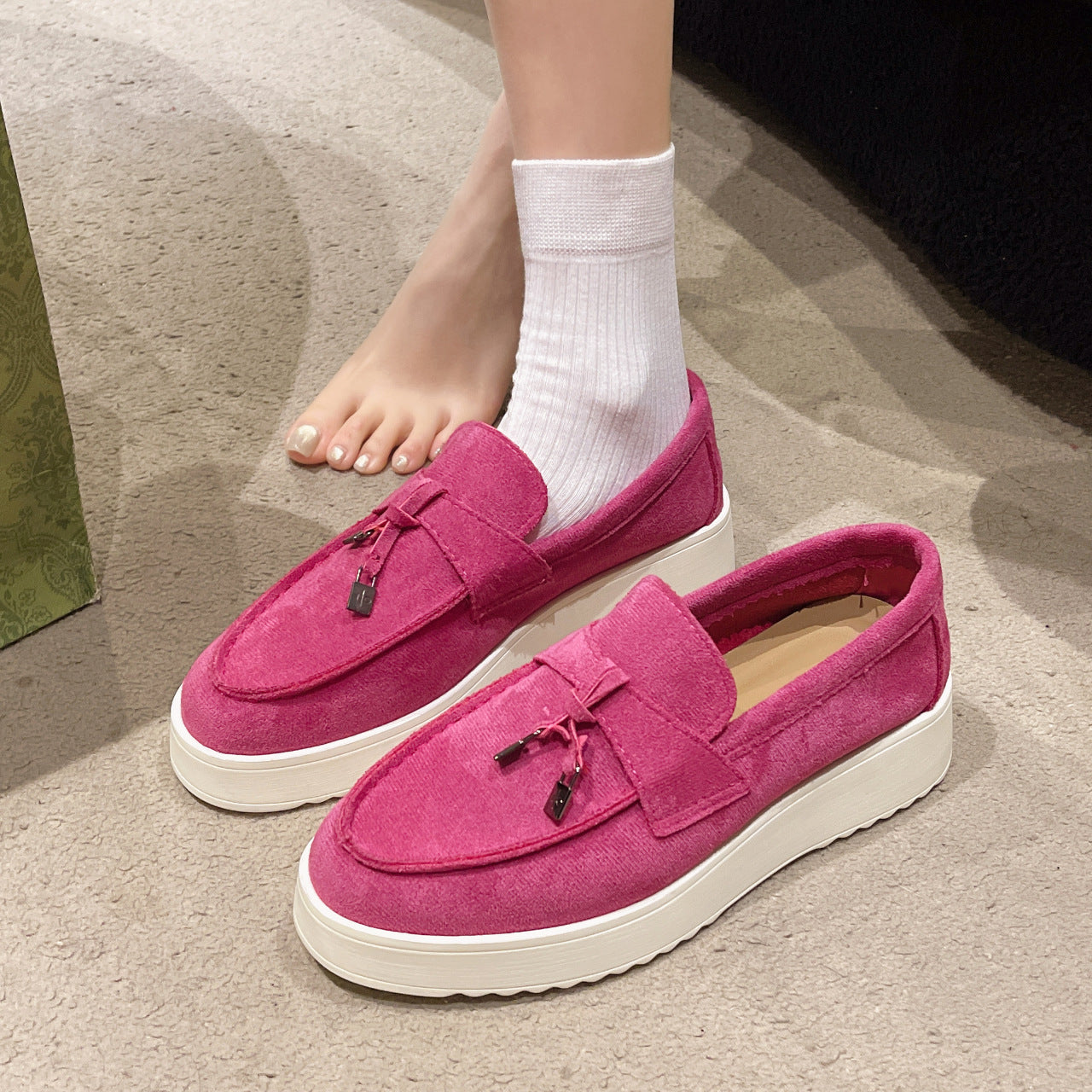 Rubber Platform Peas Oversized Shoes Rose Red GlamzKart