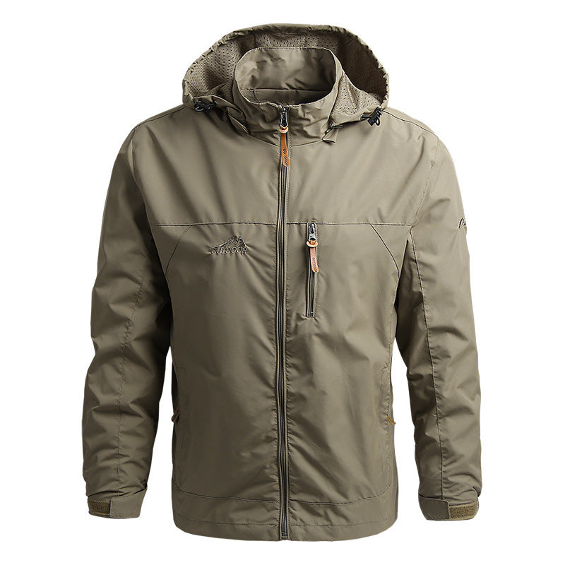 Mountaineering Shell Jacket Windcheater Outdoor Sports Jacket Men's Clothing Khaki GlamzKart