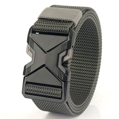 Men's Toothless Automatic Buckle Waist Belt PP Woven Tactical Pants Gray GlamzKart