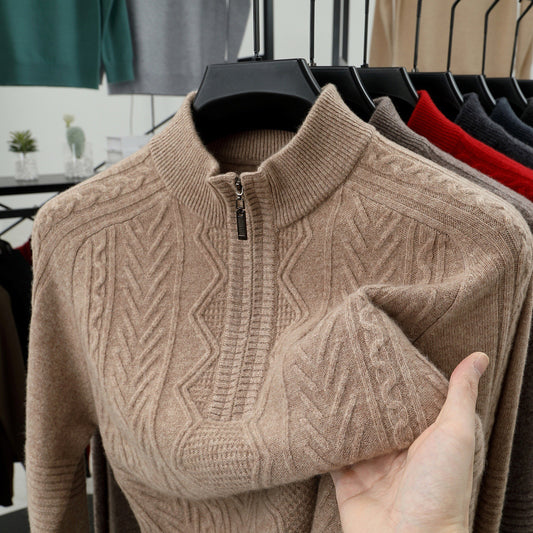 All Wool Men's Sweater Half Turtleneck Zipper Sweater GlamzKart