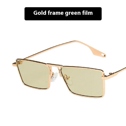 Women's Fashion Metal Frame Sunglasses Small Frame Gold Frame Green GlamzKart