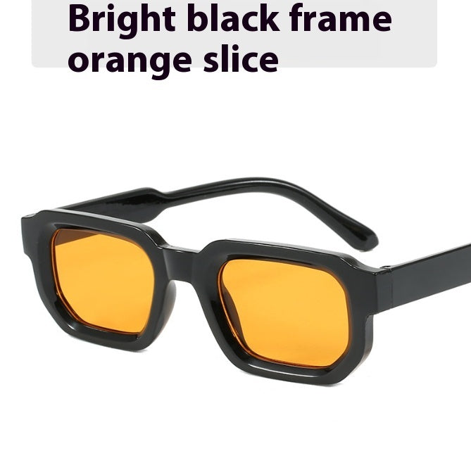 Fashionable Sunglasses Simple Personality Small Frame Square All-match Sunglasses Bright black frame with orange GlamzKart