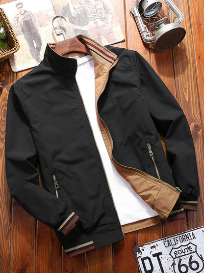 Men's Sports Jacket Double-sided Wear Stand Collar Casual Black GlamzKart
