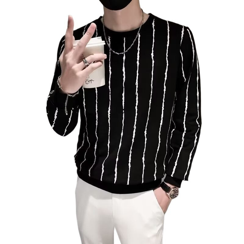 Niche Round Neck Slim-fit Striped Sweater For Men GlamzKart