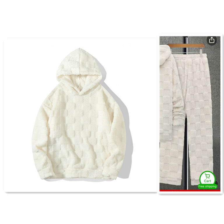 European Size Large Plaid Hooded Loose Sweater White suit GlamzKart