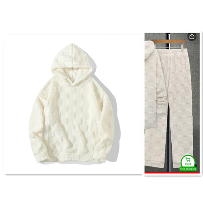 European Size Large Plaid Hooded Loose Sweater White suit GlamzKart