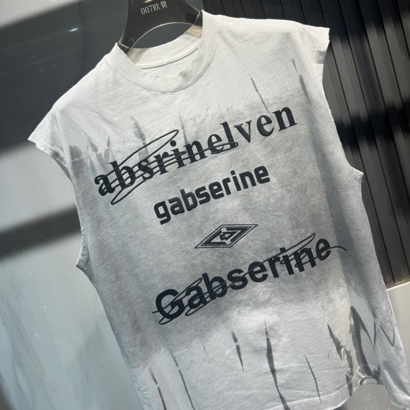 Letter Printing Gradient Comfortable Vest Ruan Handsome Sleeveless GlamzKart