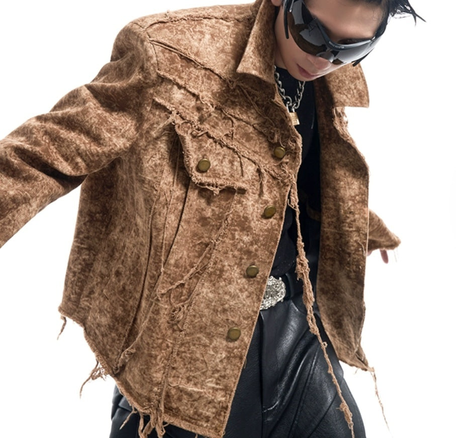Desert Waste Soil Wind Rough Edge Damage Denim Coat GlamzKart