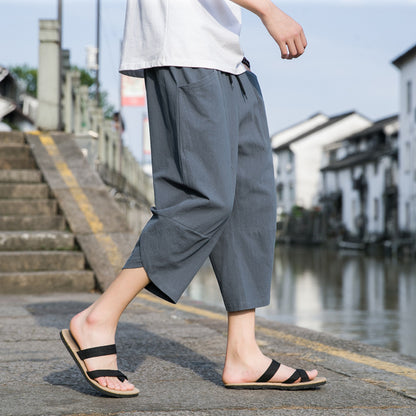 Fashion Men's Thin Beach Linen Casual Pants Green GlamzKart