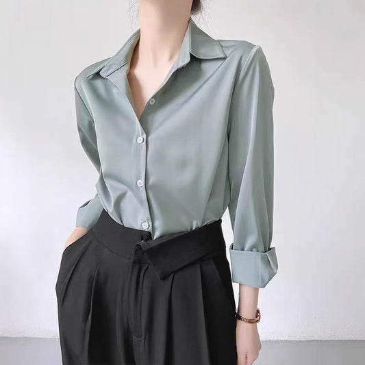 Women's High-grade Green Satin Shirt GlamzKart