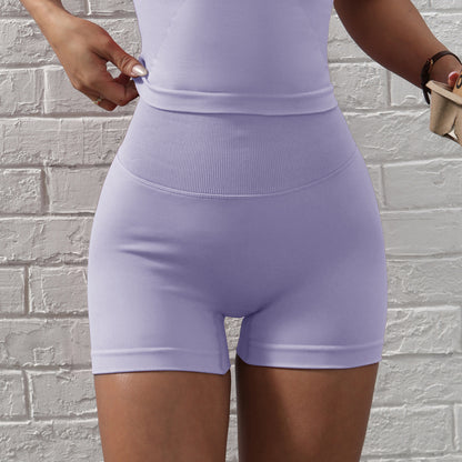 Fashion Fitness Shorts High Elastic Tight Yoga Pants Light Purple GlamzKart
