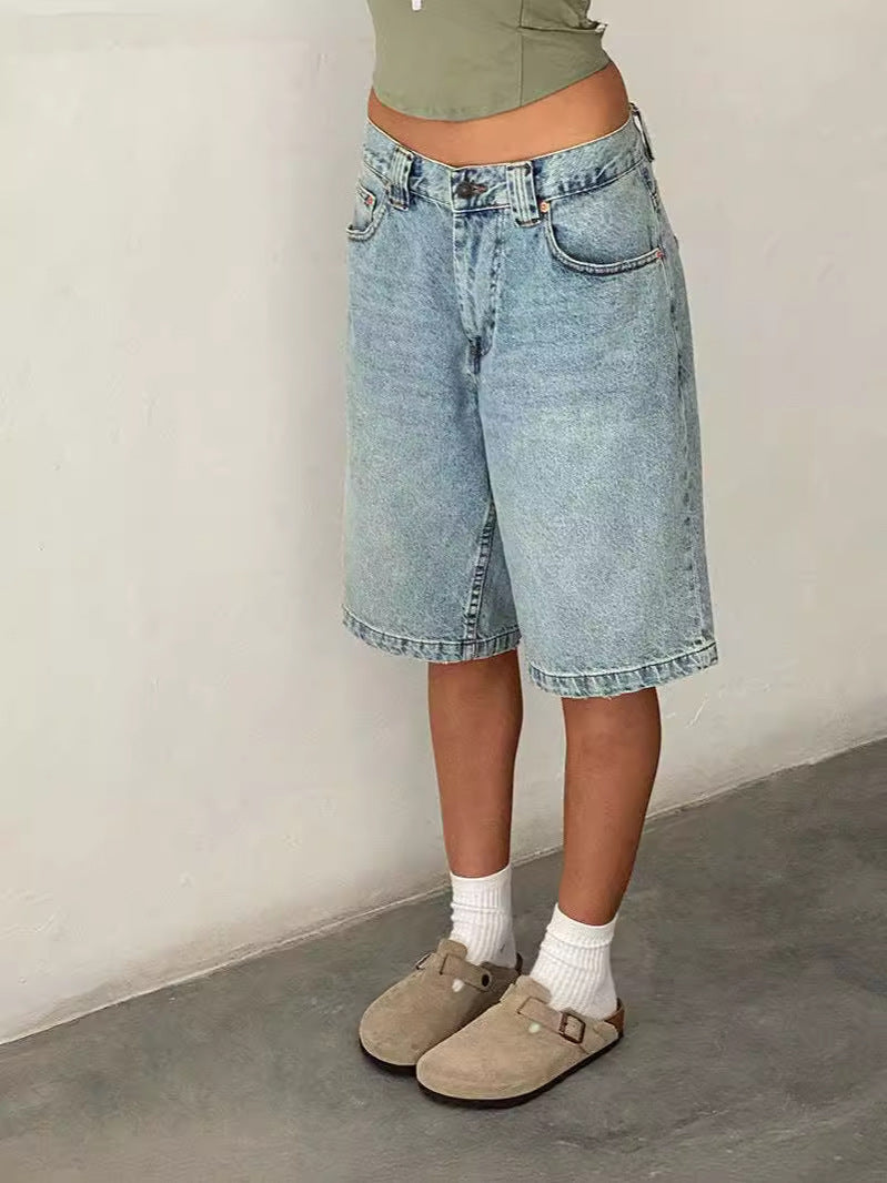 European And American Denim Shorts Bullet-free Fitted Figure Flattering Women's Pants Light Blue GlamzKart