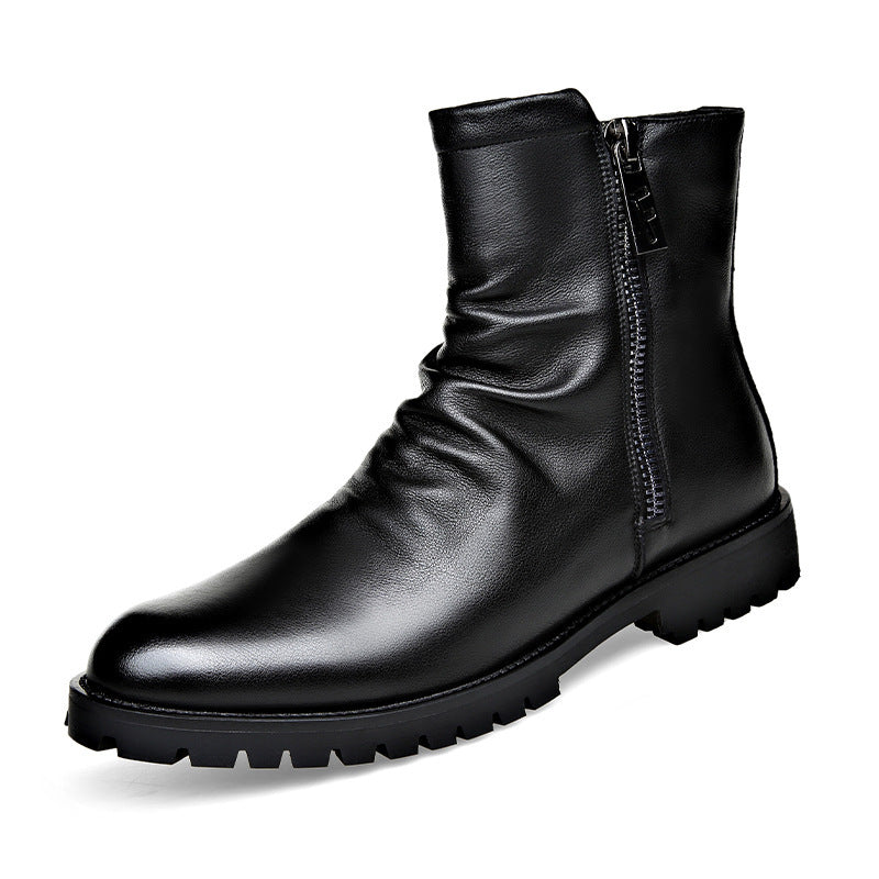 Autumn And Winter British Style Men's Leather Boots High-top Zipper Martin Boots GlamzKart