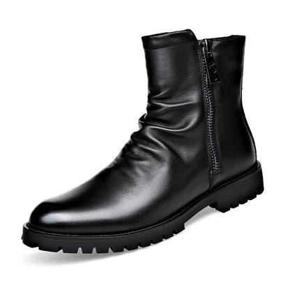 Autumn And Winter British Style Men's Leather Boots High-top Zipper Martin Boots GlamzKart