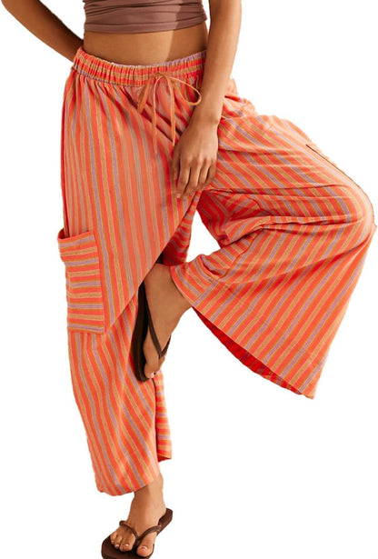 Summer Stripes Straight-leg Pants Women's Clothing Orange GlamzKart
