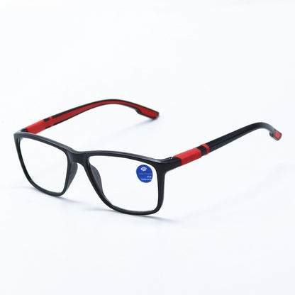 HD Anti-Blue Ray TR Reading Glasses For Middle-aged And Elderly People Intelligent Zoom LH196 Black Frame Red Leg GlamzKart
