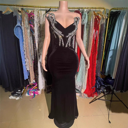 Black Bandeau Slim-fit Skinny Long And Ground Dress GlamzKart
