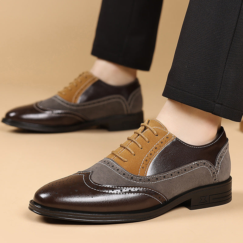 Plus Size Male Brogue Pointed Casual Leather Shoes Brown GlamzKart