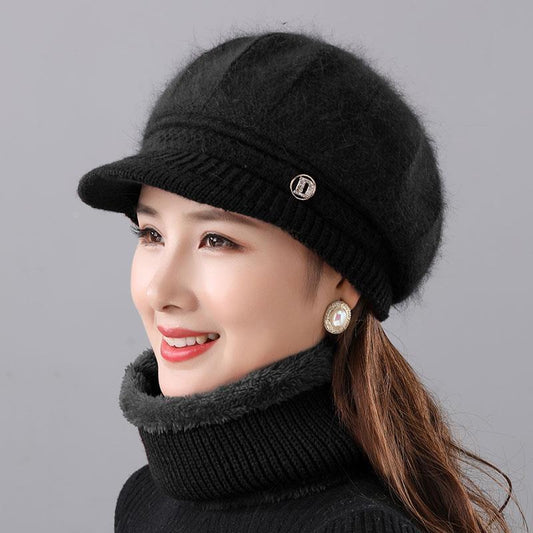 Rabbit Fur Knitted Woolen Cap Women's Autumn Versatile Winter Warm Beanie Hat GlamzKart