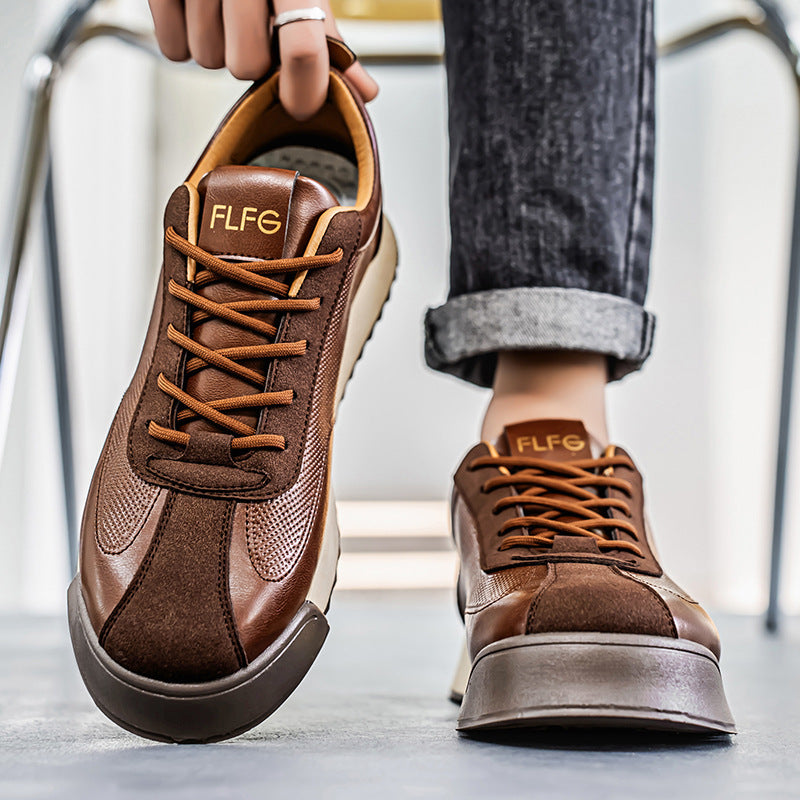 Black Work Casual Leather Shoes Low-cut GlamzKart