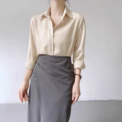 Women's High-grade Green Satin Shirt GlamzKart