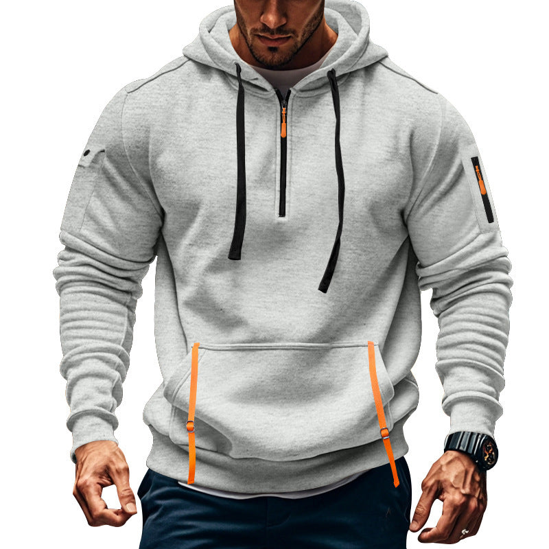 Men's Casual Multi-zipper Arm Pocket Sweatshirt Gray GlamzKart