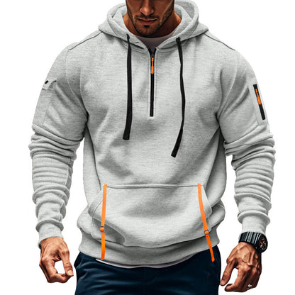 Men's Casual Multi-zipper Arm Pocket Sweatshirt Gray GlamzKart