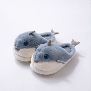 Thick Non-slip Silent Home Warm Cotton Shoes Whale Blue Gray GlamzKart