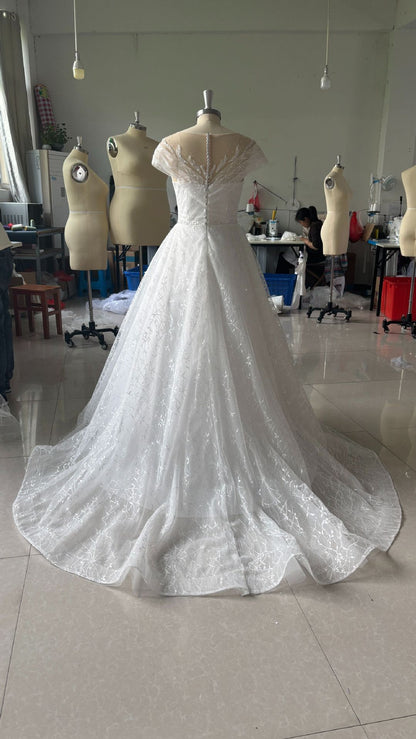 Off-shoulder Light Wedding Dress Bridal Main Yarn Lace Wedding Veil Small Trailing Ivory GlamzKart