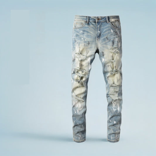 Vintage Paint Broken Holes Pants Men's Jeans GlamzKart