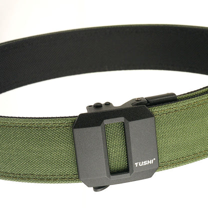 Double-layer Hardened Automatic Buckle Shooting Training Hanger Pistol Belt Army Green 120cm GlamzKart
