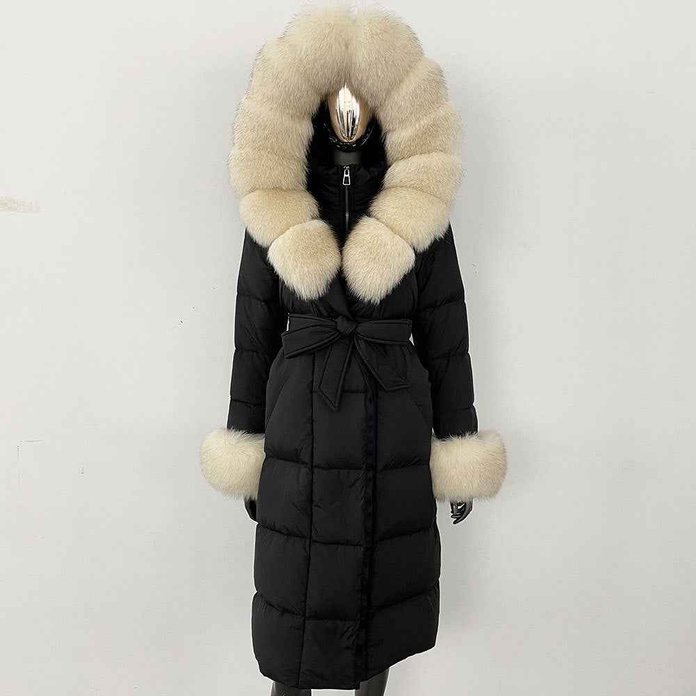 Thickened Long Section White Goose Down Slim Fit Women's Coat