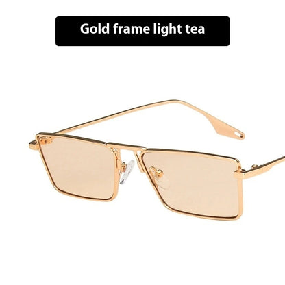 Women's Fashion Metal Frame Sunglasses Small Frame Gold Frame Light Tea GlamzKart