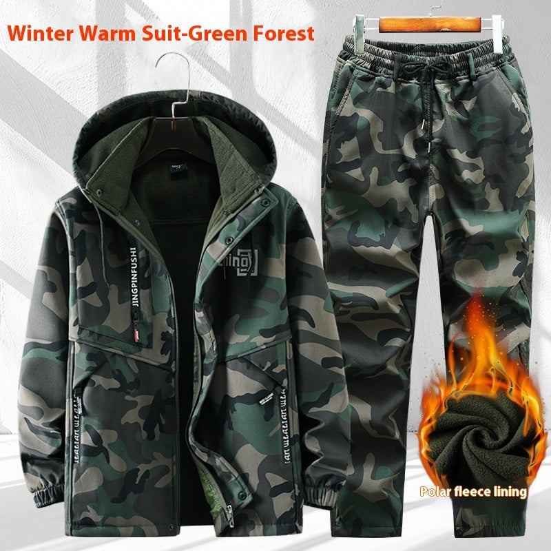 Autumn And Winter Fleece-lined Waterproof Jacket Suit Type C 683 Suit Green GlamzKart