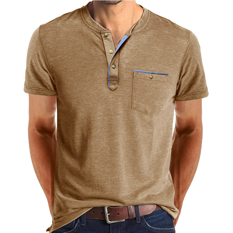 Men's Short-sleeved T-shirt Casual Crew Neck Top Khaki GlamzKart