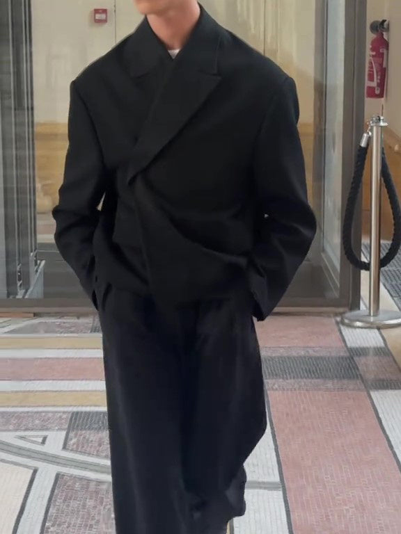 Casual Solid Color Oversized Blazers Black GlamzKart