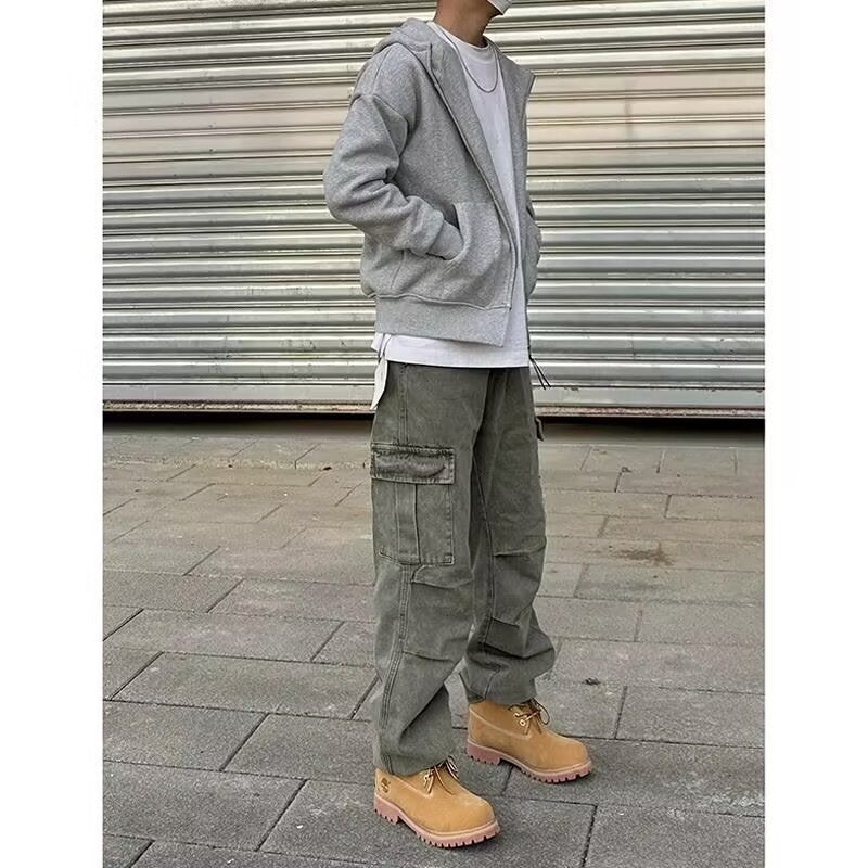 Loose Straight Heavy Stone Washed Retro Casual Denim Trousers GlamzKart