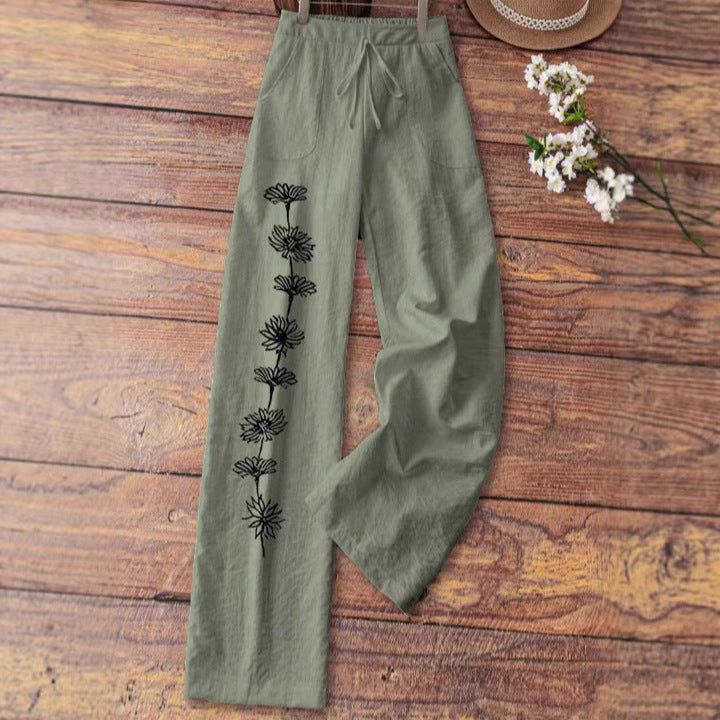 Leisure Wide Leg Pants Printed Loose Trousers GlamzKart