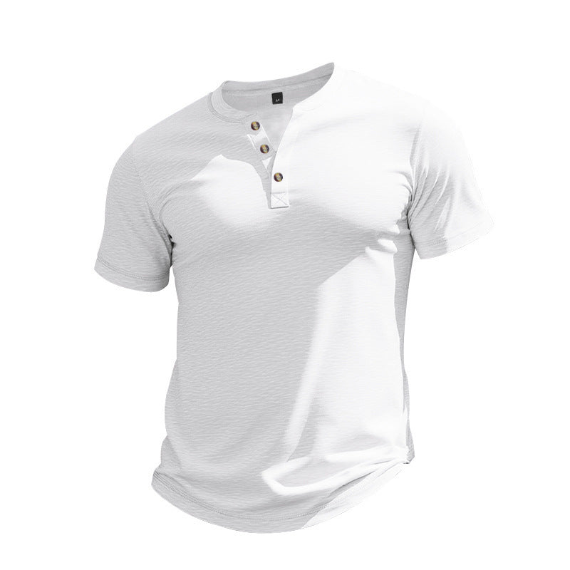 Muscle Bamboo Retro Henley Shirt Short Sleeve White GlamzKart